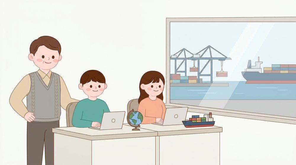 해외영업 직원 2명을 채용한 부산 수출 회사 사무실