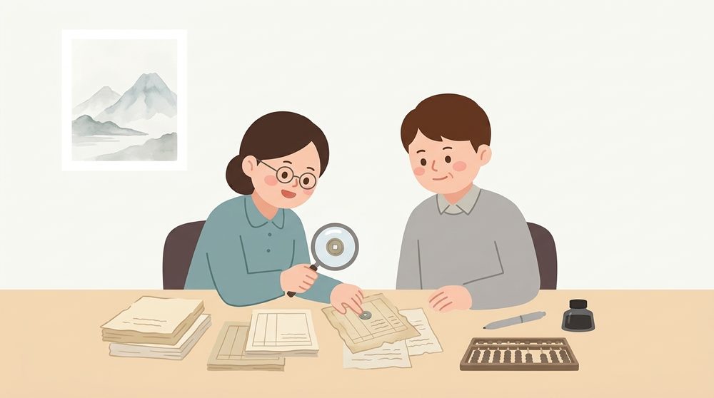 지난 신고서를 다시 살펴보는 세무사와 사업자