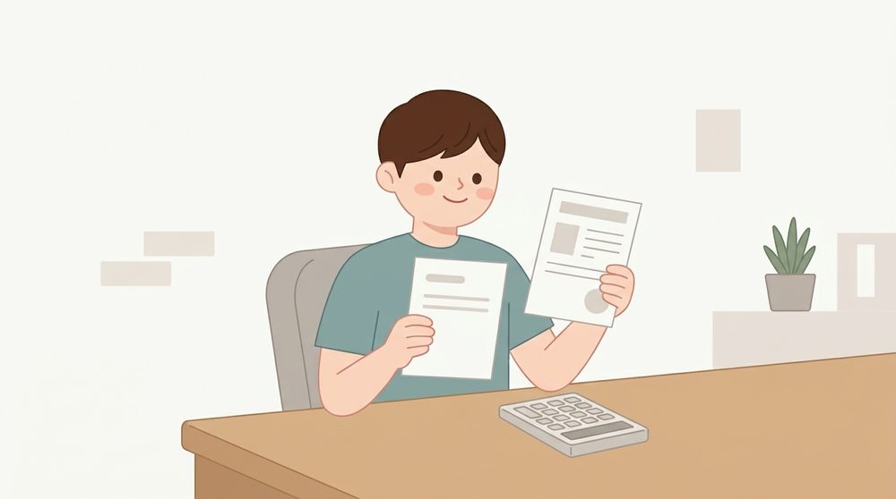 두 가지 공제 계산서를 비교하는 회사 대표